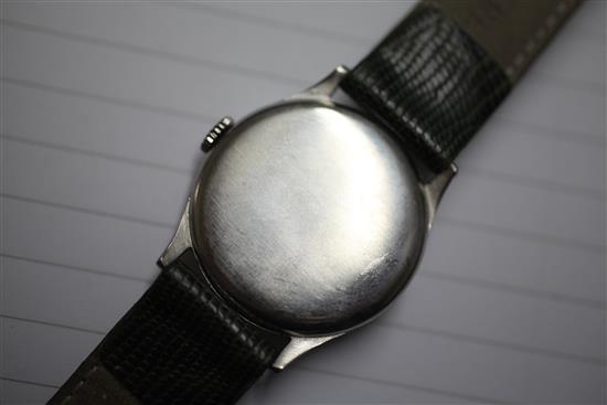 A gentlemans late 1930s steel Omega manual wind wrist watch,